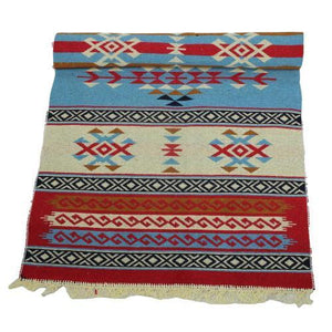 Alfombra turca kilim azul rojo y beige antique
