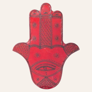 aplique marroquí mano fátima piel rojo