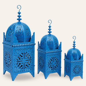 farol marroquí cuadrado de forja azul