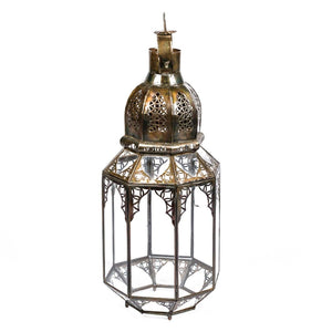 Farol marroquí de cristal y forja octagonal para velas