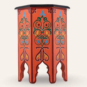 mesa marroquí de madera naranja pintada