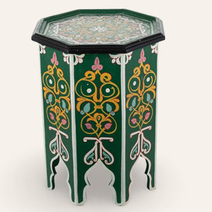 mesa marroquí de madera verde pintada