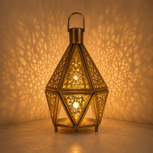 portavelas marroquí hexagonal latón 20x12