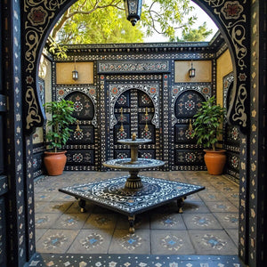 puerta árabe madera hueso patio