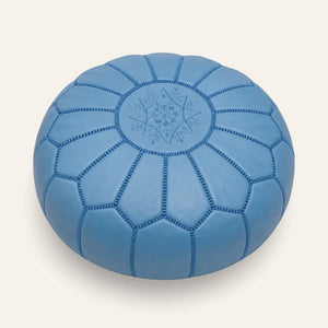 puff árabe cuero natural azul