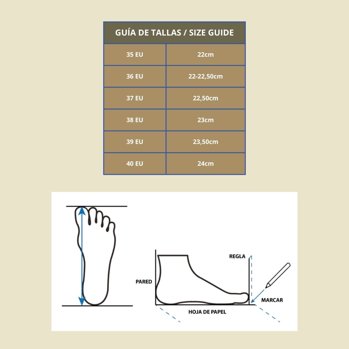 guía de tallas