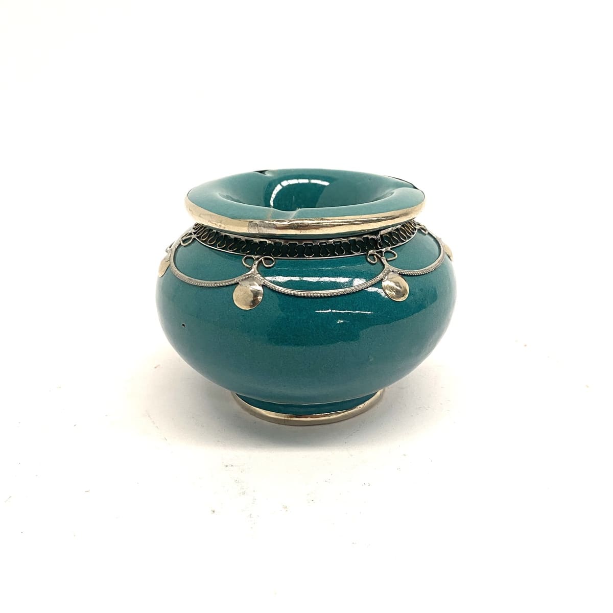 Posacenere in ceramica marocchina e alpaca turchese 12x9