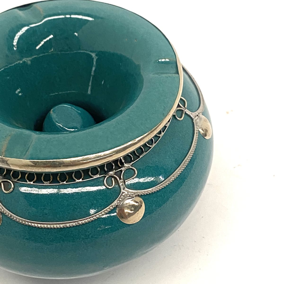 Posacenere in ceramica marocchina e alpaca turchese 12x9