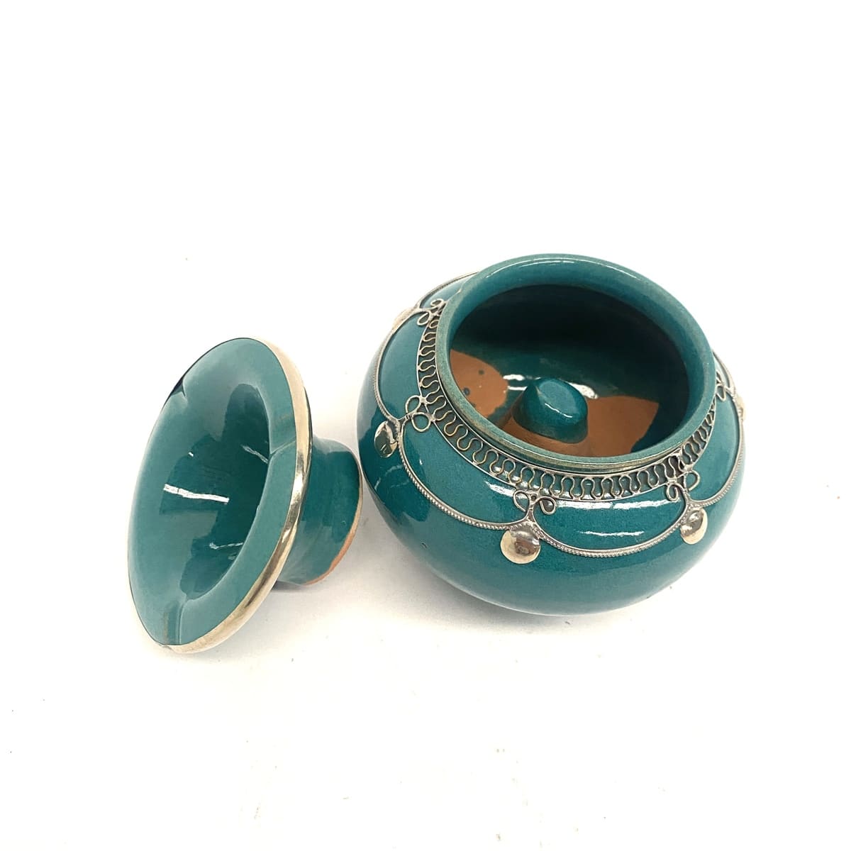 Posacenere in ceramica marocchina e alpaca turchese 12x9