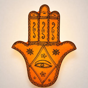 aplique marroquí mano fátima piel naranja