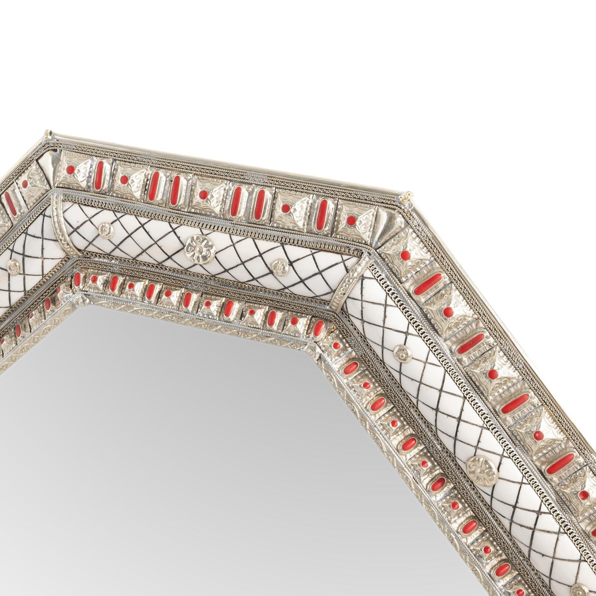 Espejo árabe blanco de hueso y alpaca 90cm