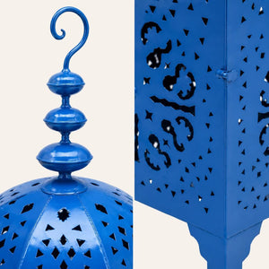 farol marroquí cuadrado de forja azul artesanal