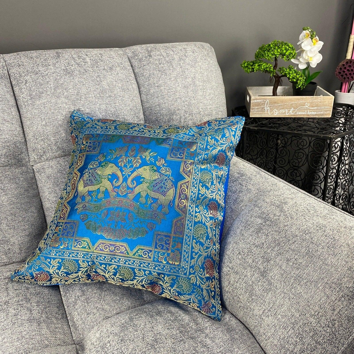 Funda de cojín de India en seda modelo elefante