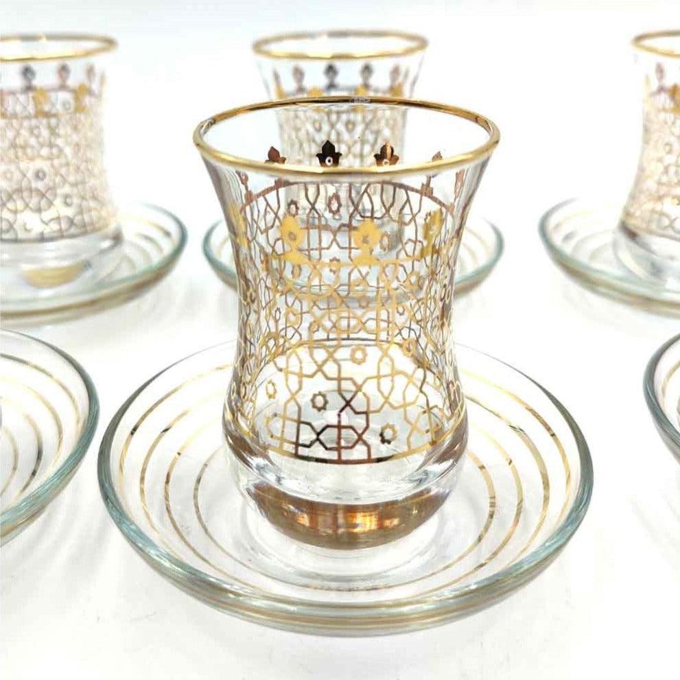 Juego de 6 vasos turcos de té y café con plato