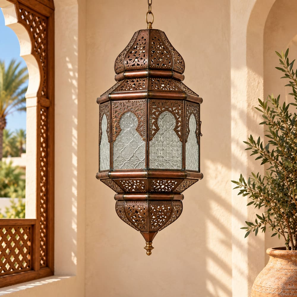 lámpara arabe grande cristal vidriado lifestyle