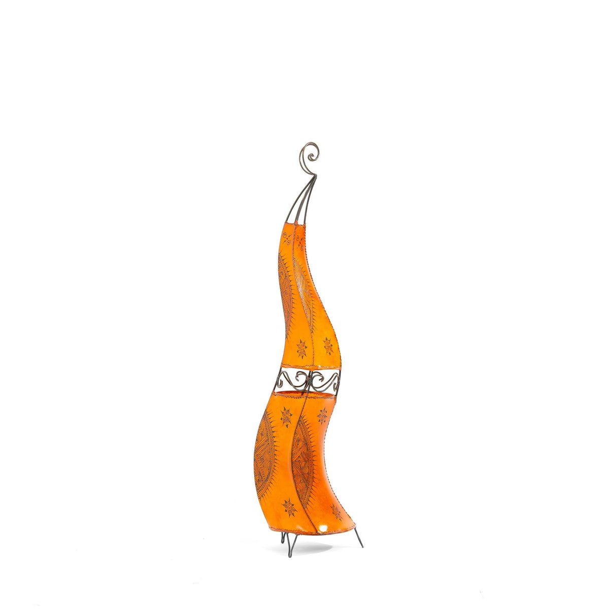 Lámpara marroquí de piel y forja 120cm naranja