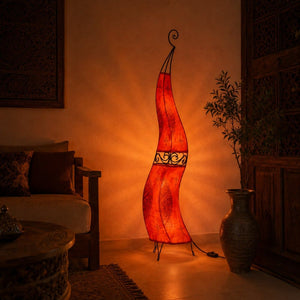 Lampada marocchina in pelle e ferro battuto 120 cm rossa