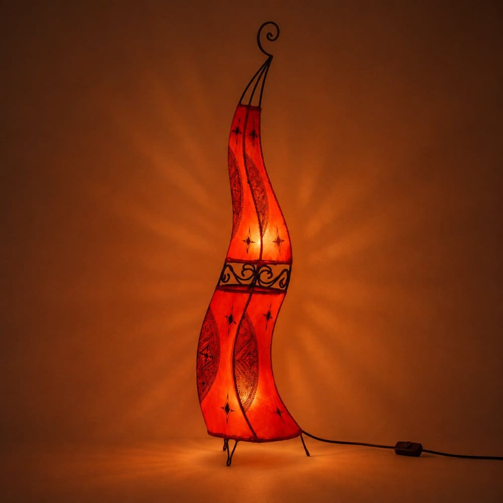 Lampada marocchina in pelle e ferro battuto 120 cm rossa