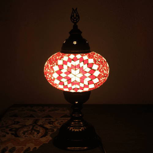 Lámpara turca de mesa con cristal de mosaico - Nº3 Ahmar