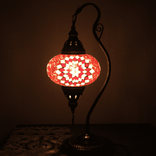 Lámpara turca de mesa curva con cristal de mosaico - Nº3 Ahmar