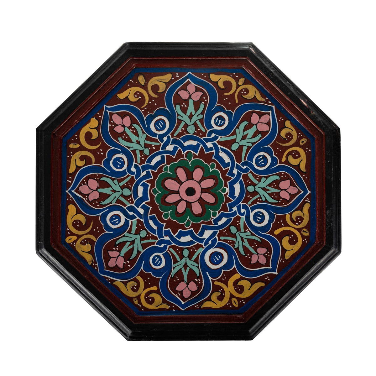 Mesa marroquí de madera granate pintada a mano