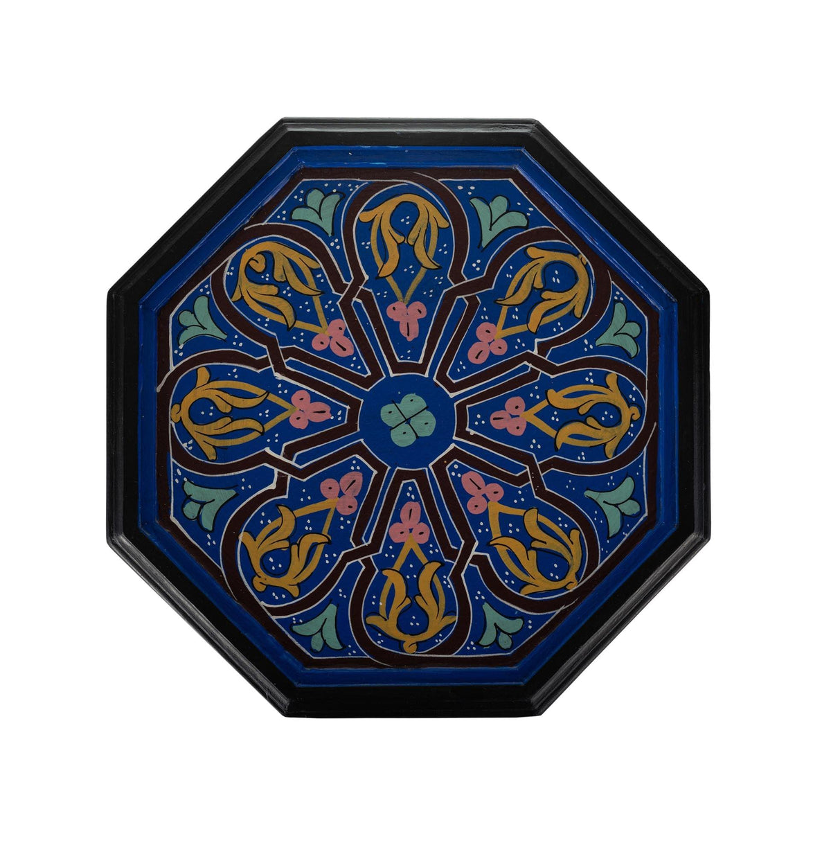 Mesa marroquí de madera pintada a mano azul