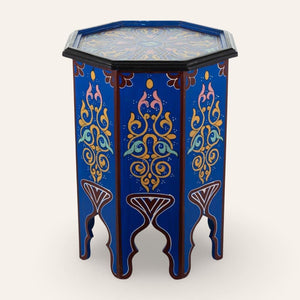 mesa marroquí de madera pintada azul