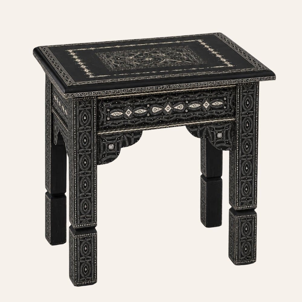 mesa marroquí de madera alpaca blanca