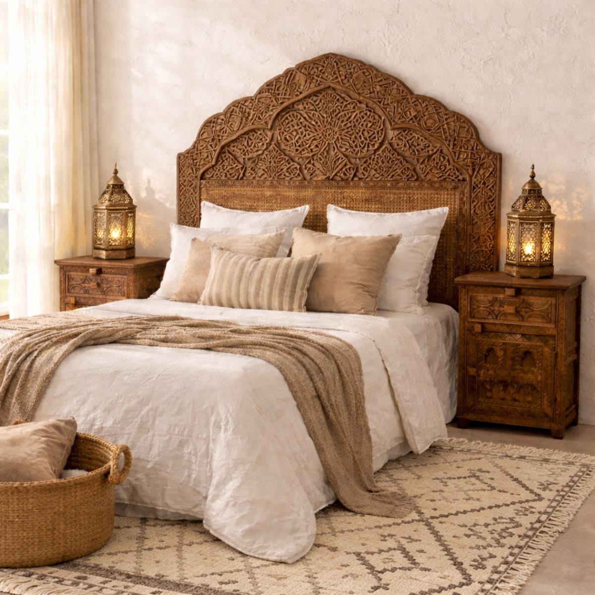 mesita de noche bereber madera maciza dormitorio