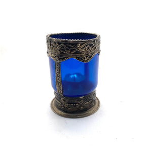 Portavelas marroquí vaso de cristal y alpaca