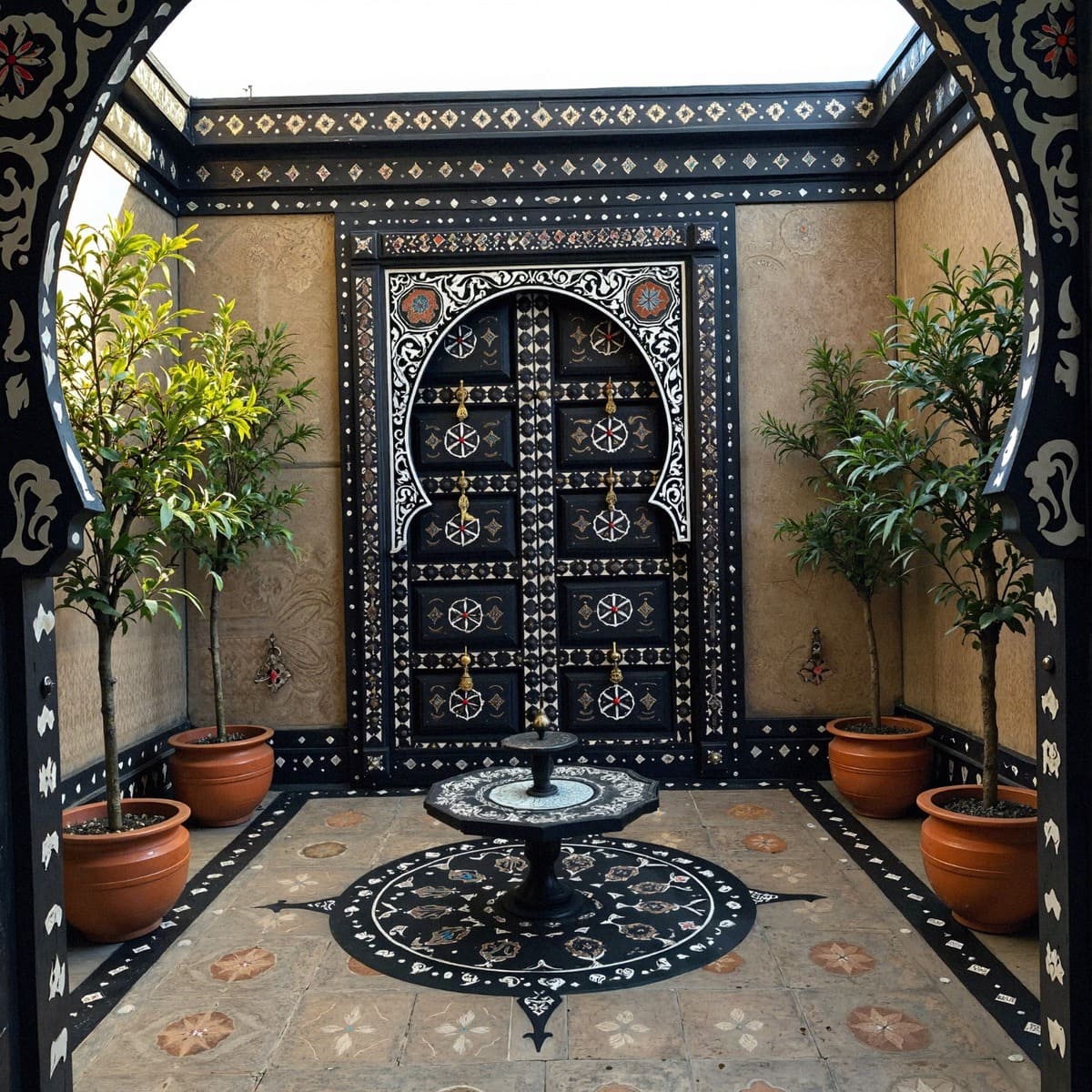 puerta árabe madera hueso 3