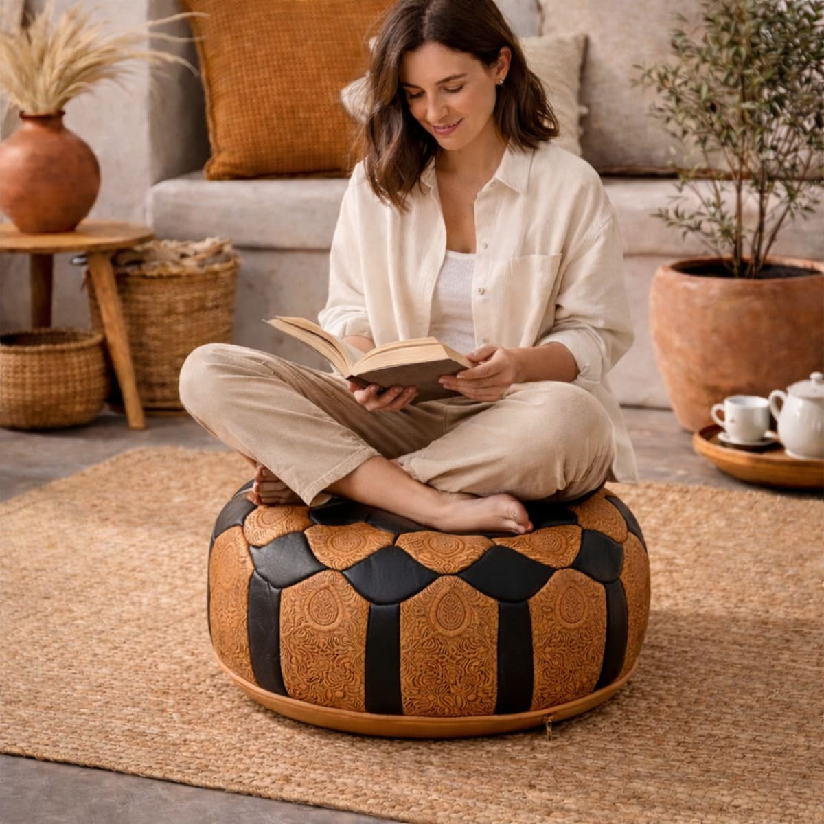 Puff árabe de piel ERFOUD contecto