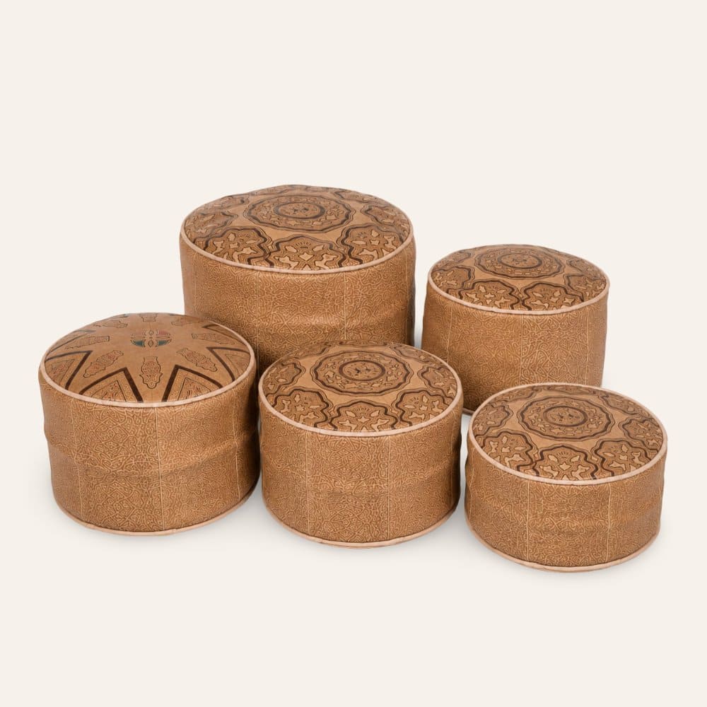 set puff de piel árabe camello