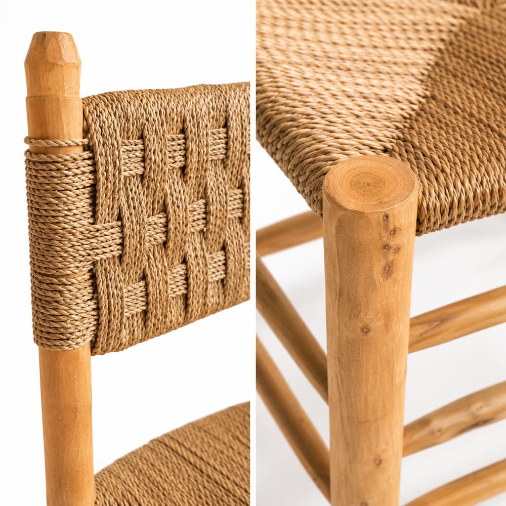 silla artesanal de madera y anea detalle