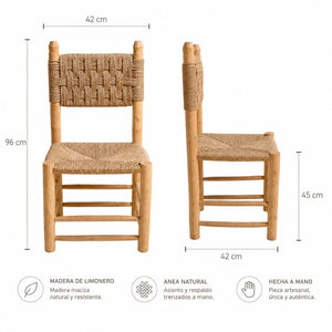 silla artesanal de madera y anea tecnica